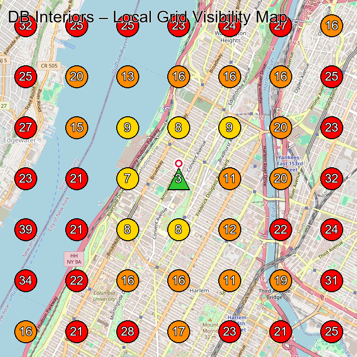 DB Interiors GeoGrid visibility map for General Contractor in Edgewater